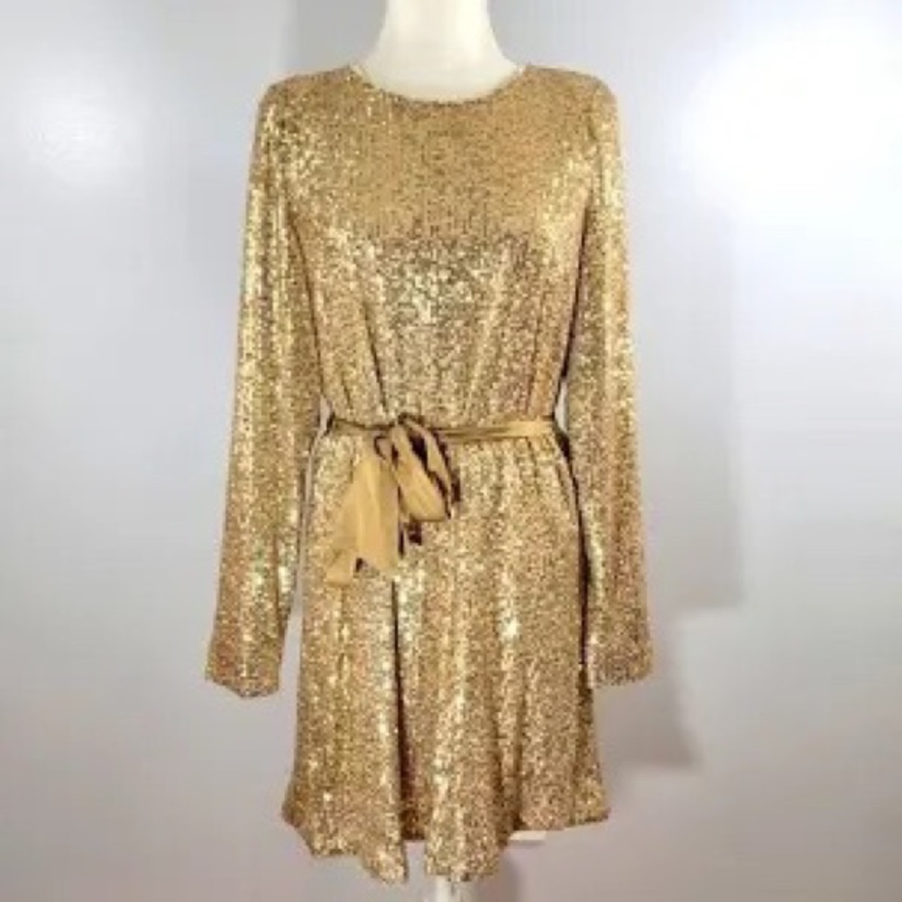 Sparkle Ramy Brook Helen dress sz M gold sequin. Compare to other listings!